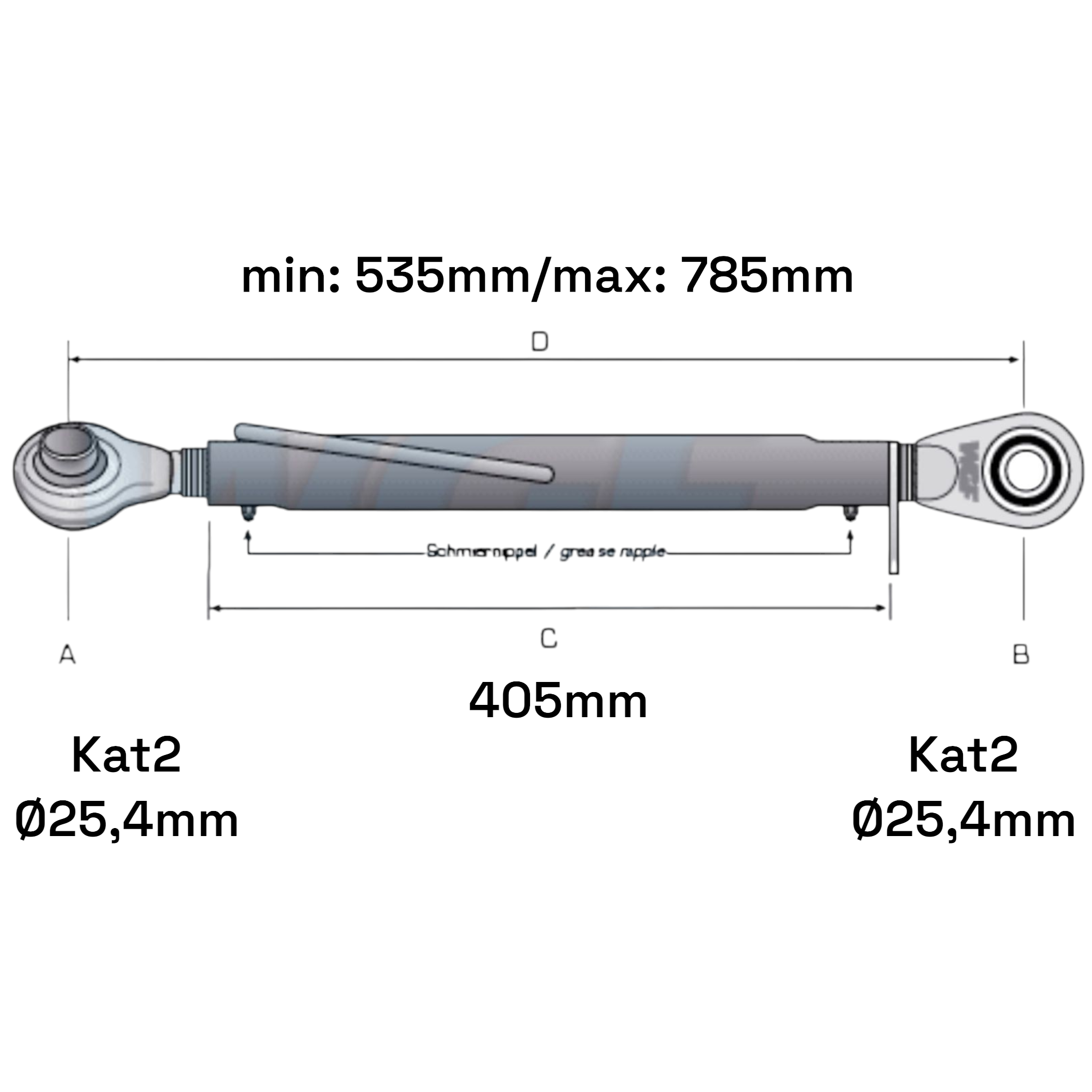 Oberlenker Kat 2-2 (24 To.) M30x3,5 / 535-785mm