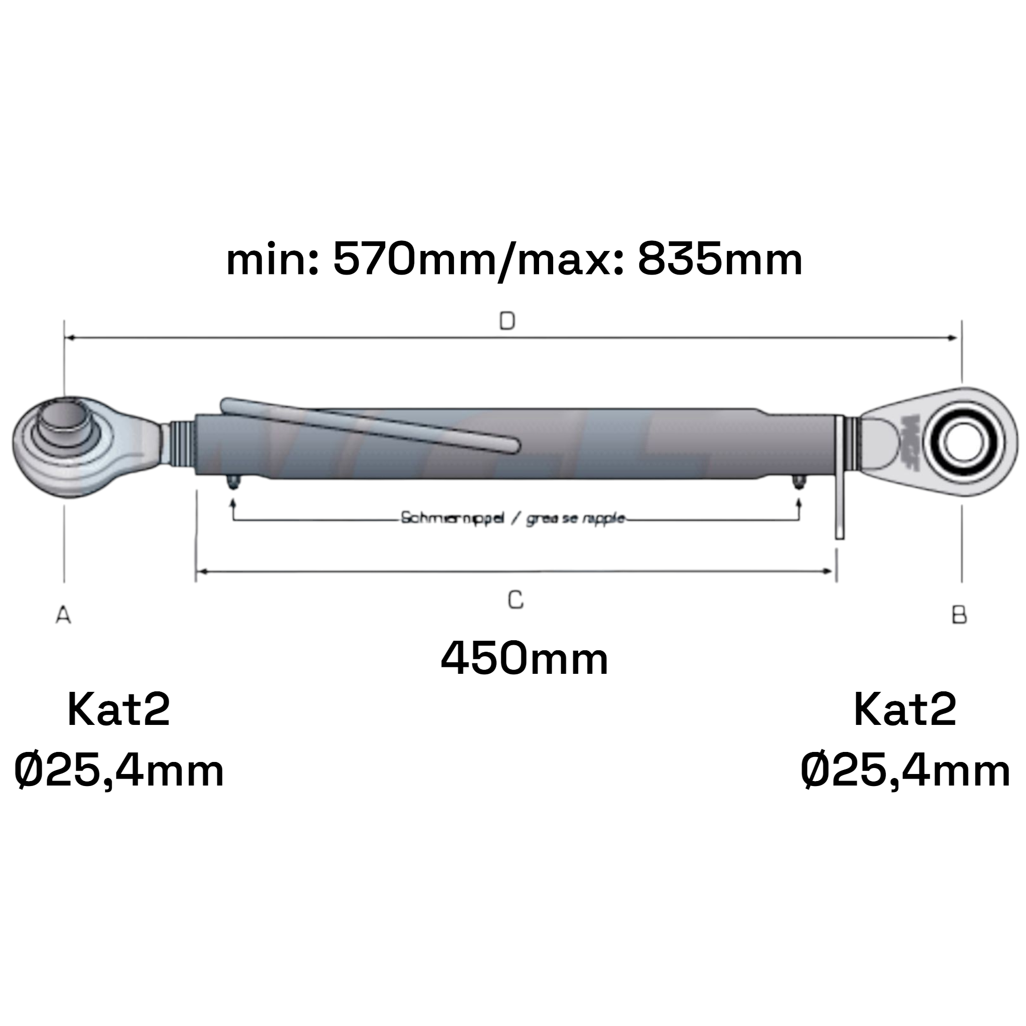 Oberlenker Kat 2-2 (24 To.) M30x3,5 / 570-835mm