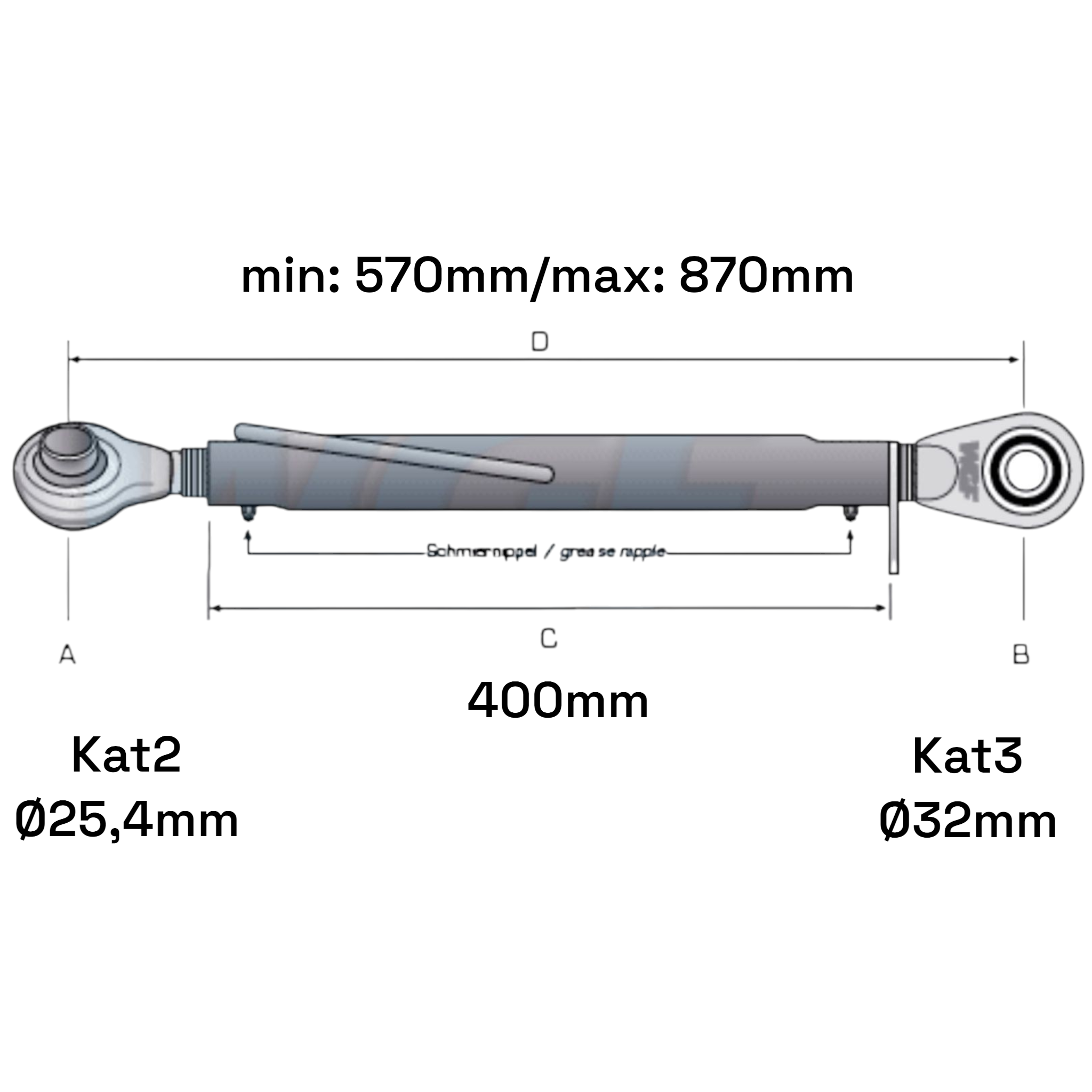 Oberlenker Kat 2-3 (30 To.) M36x3mm / 570-870mm