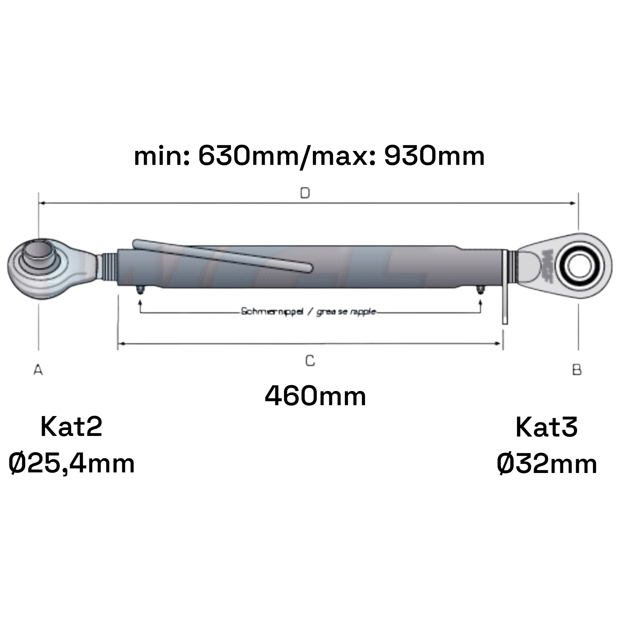 Oberlenker Kat 2-3 (30 To.) M36x3mm / 630-930mm