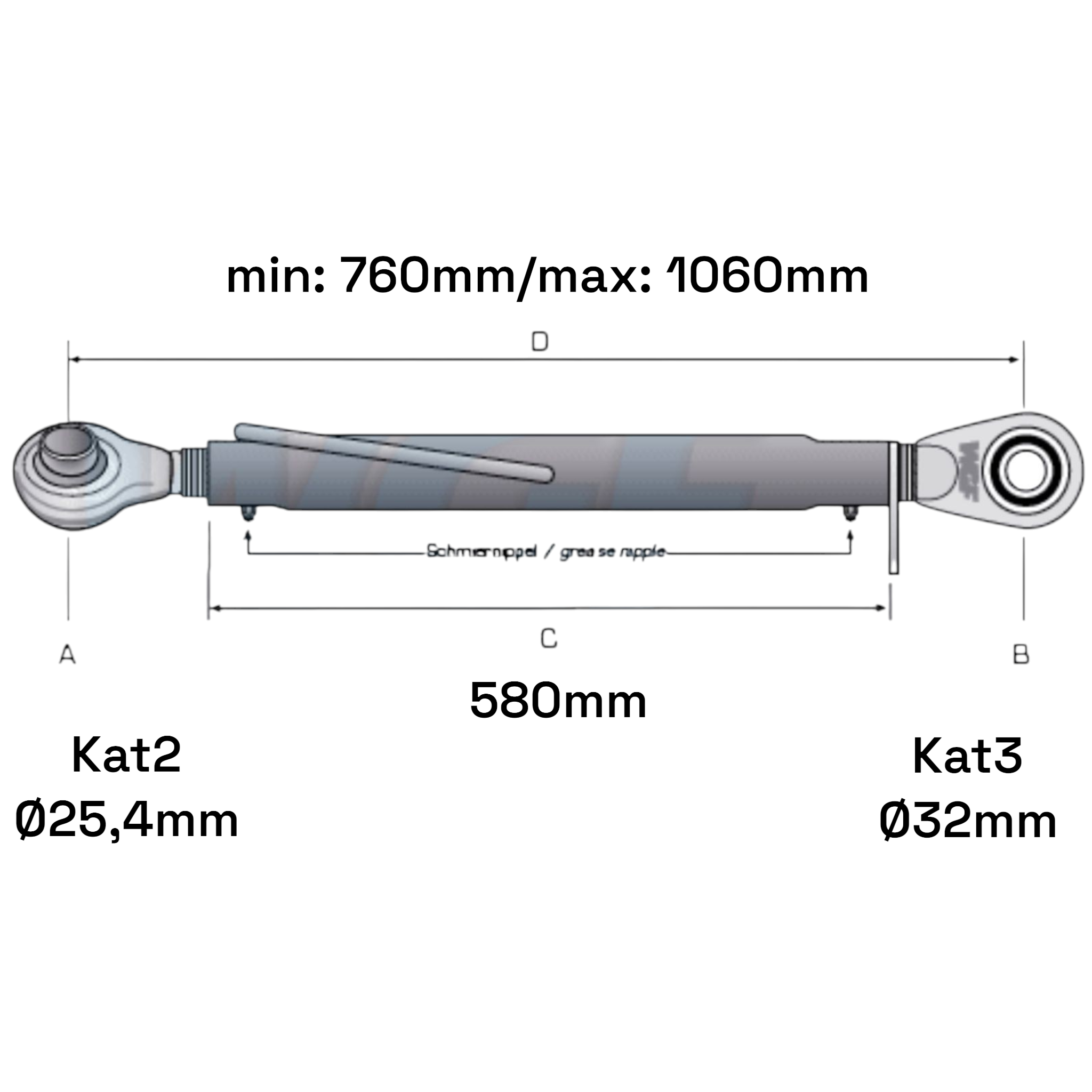 Oberlenker Kat 2-3 (30 To.) M36x3mm / 760-1060mm