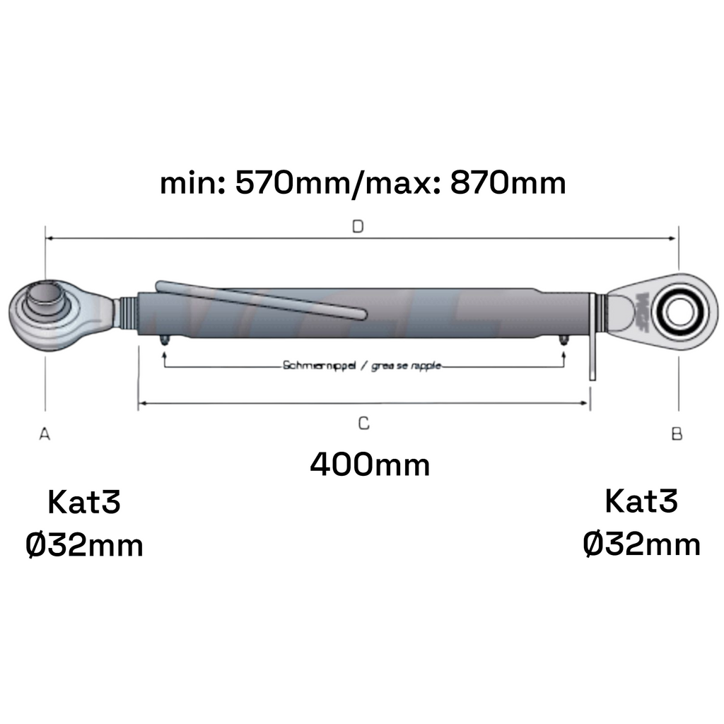 Oberlenker Kat 3-3 (30 To.) M36x3mm / 570-870mm