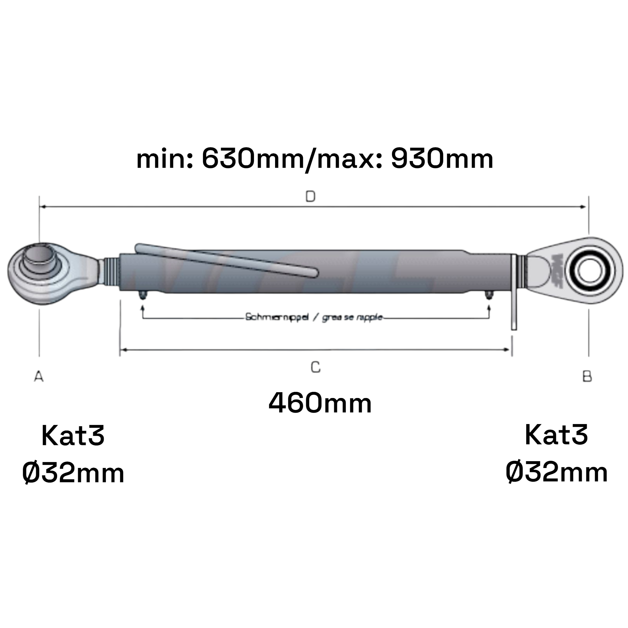 Oberlenker Kat 3-3 (30 To.) M36x3mm / 630-930mm