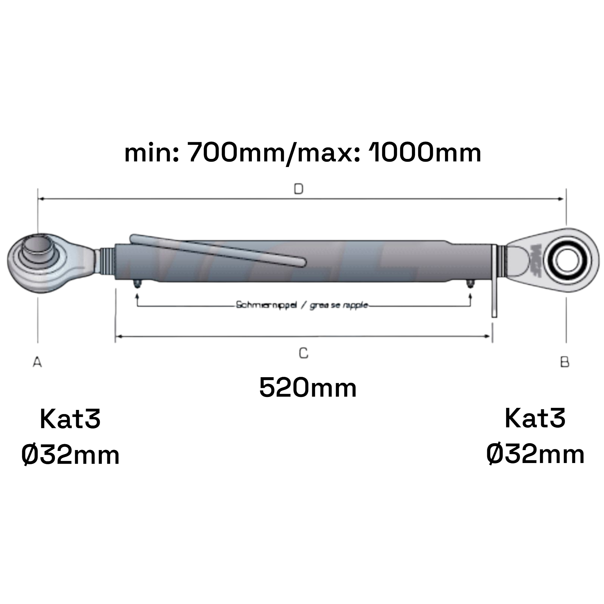 Oberlenker Kat 3-3 (30 To.) M36x3mm / 700-1000mm