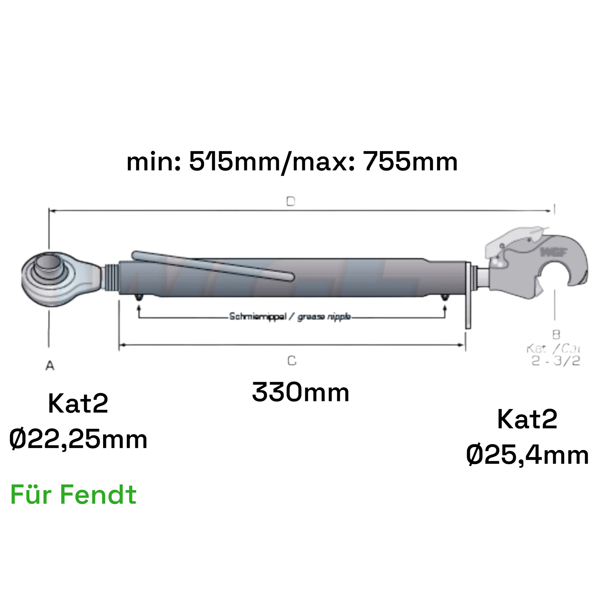 Oberlenker Fanghaken Kat 2-2 für Fendt M30x3,5mm / 515-755mm (24To.)