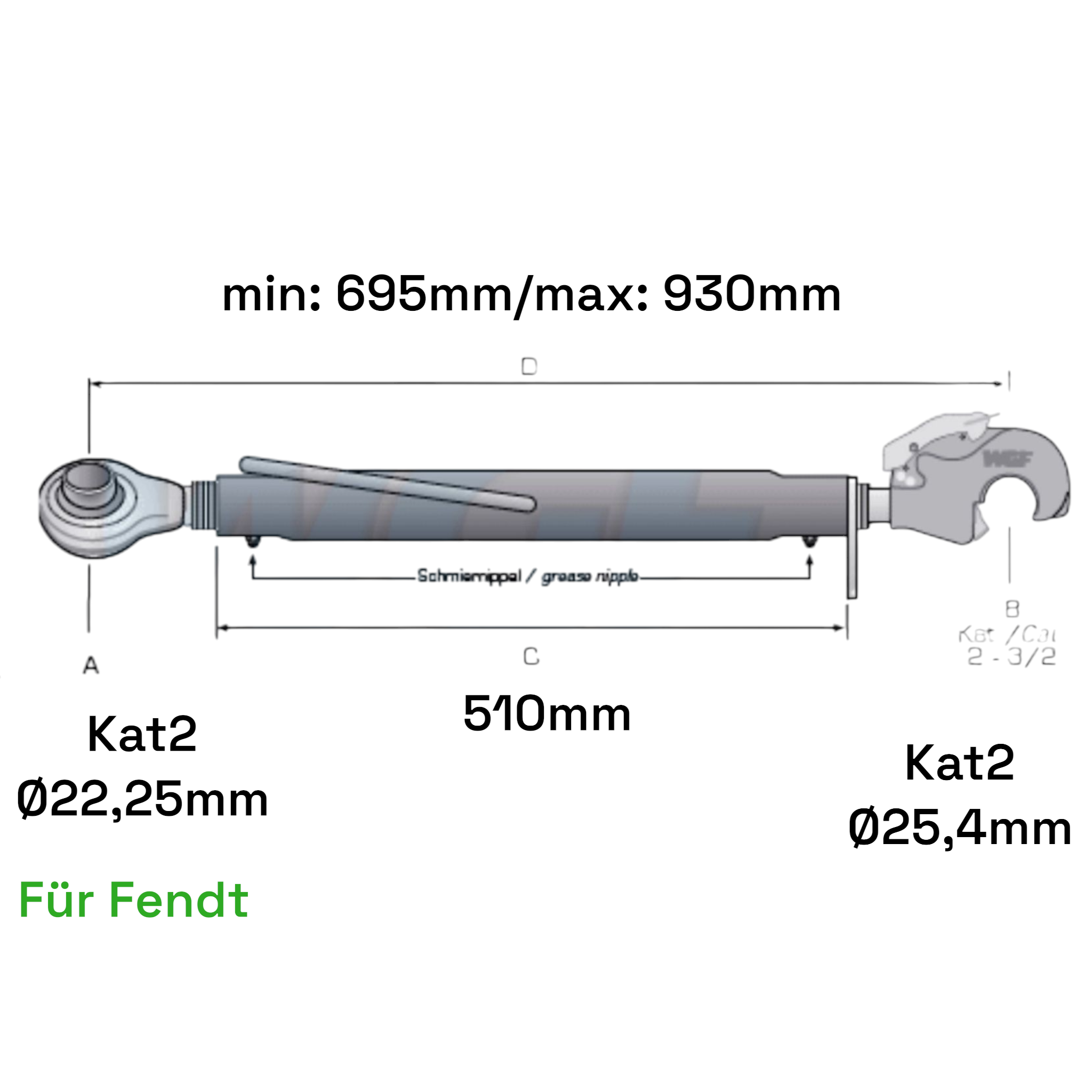 Oberlenker Fanghaken Kat 2-2 für Fendt M30x3,5mm / 695-930mm (24To.)