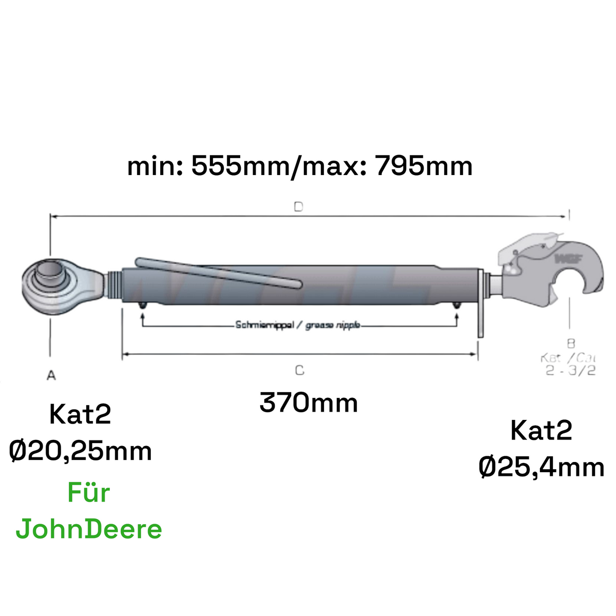 Oberlenker Fanghaken Kat 2-2 für John Deere M30x3,5mm / 555-795mm (24 To.)
