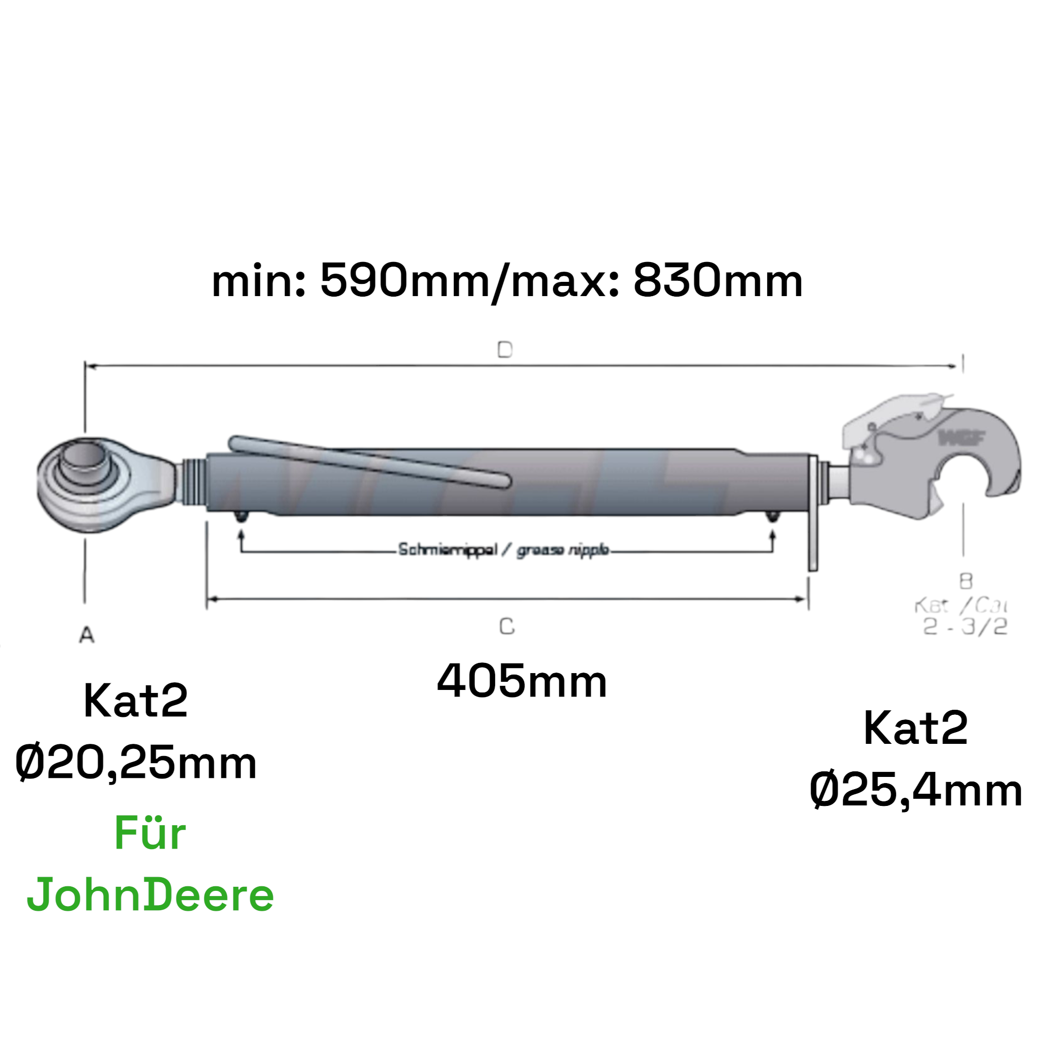 Oberlenker Fanghaken Kat 2-2 für John Deere M30x3,5mm / 590-830mm (24 To.)