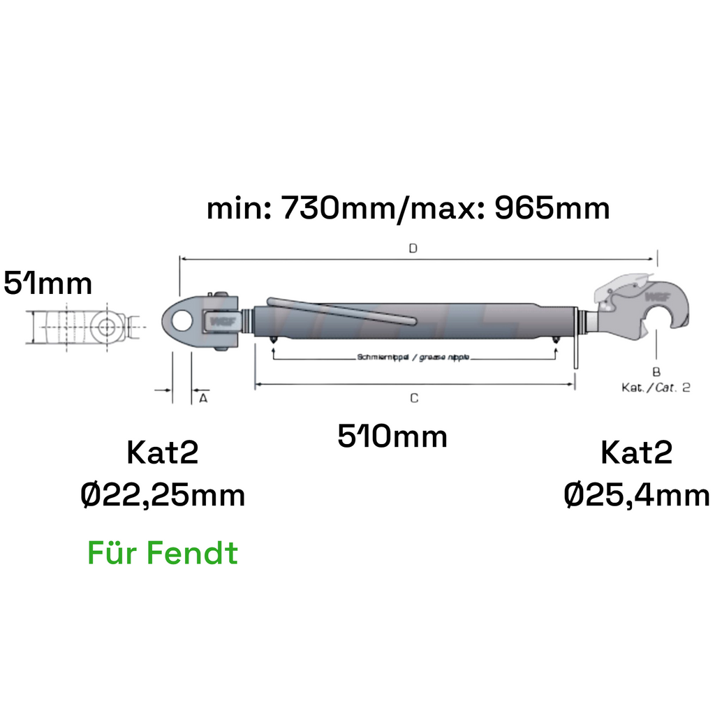 Fanghaken Oberlenker Gabelkopf  Kat 2-2 für Fendt M30x3,5mm / 730-965mm (24 To.)