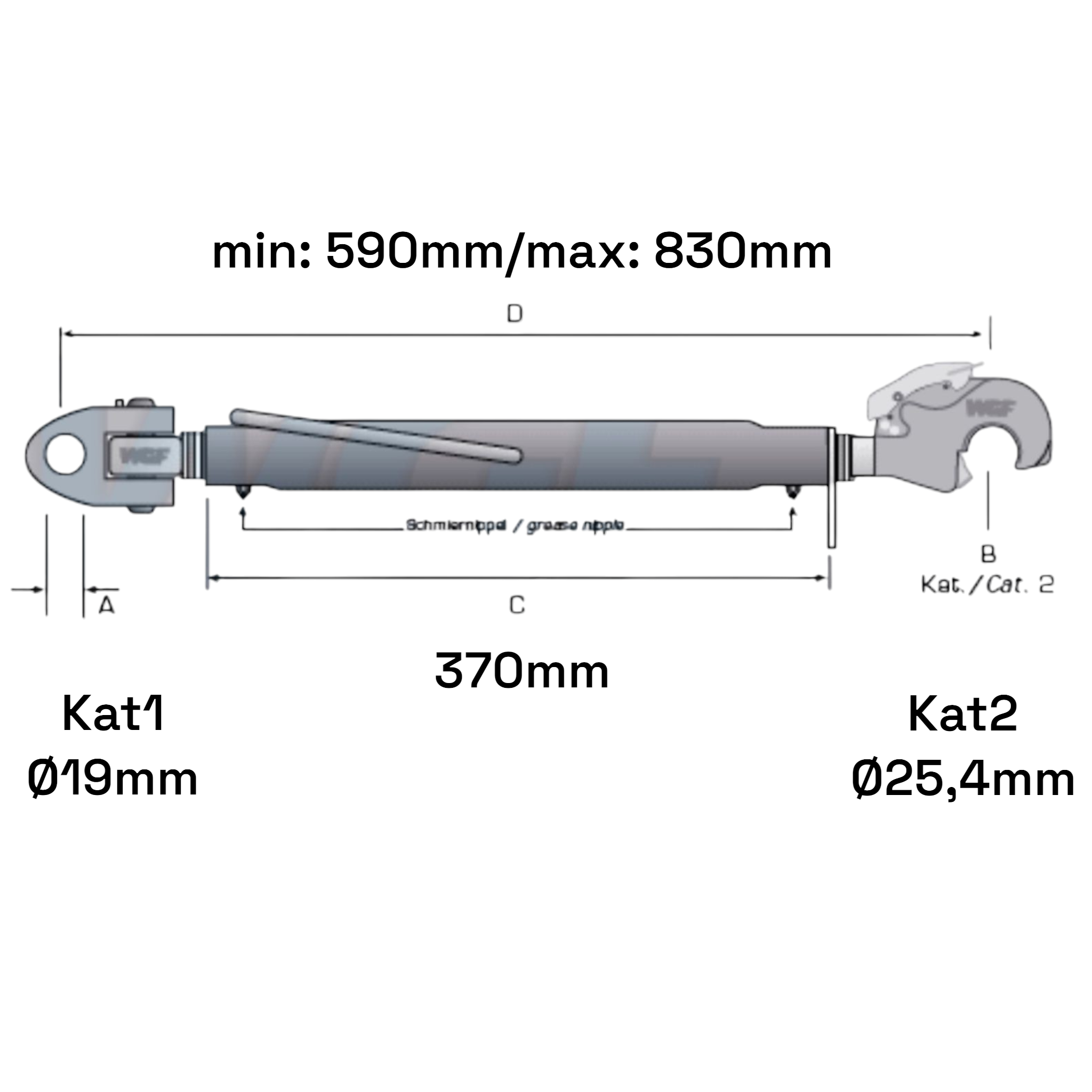 Fanghaken Oberlenker Gabelkopf  Kat 1-2 M30x3,5mm / 590-830mm (24 To.)
