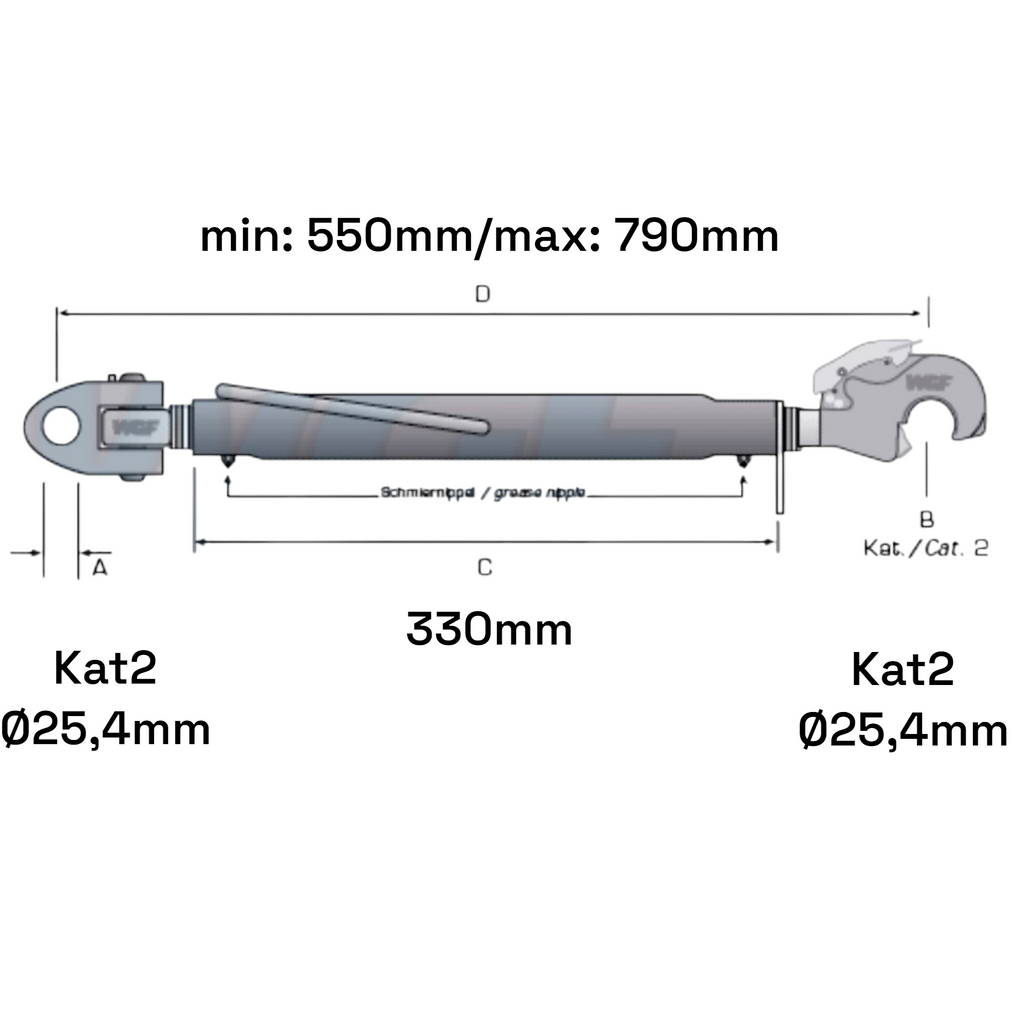 Fanghaken Oberlenker Gabelkopf  Kat 2-2 M30x3,5mm / 550-790mm (24 To.)