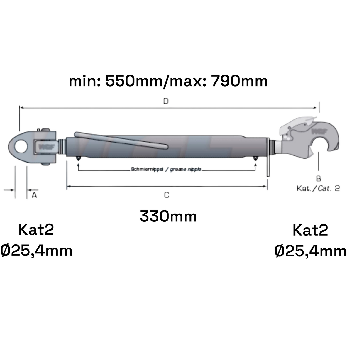 Fanghaken Oberlenker Gabelkopf  Kat 2-2 M30x3,5mm / 550-790mm (24 To.)