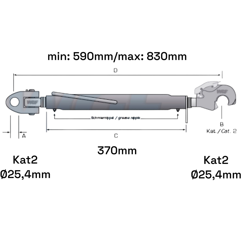 Fanghaken Oberlenker Gabelkopf  Kat 2-2 M30x3,5mm / 590-830mm (24 To.)