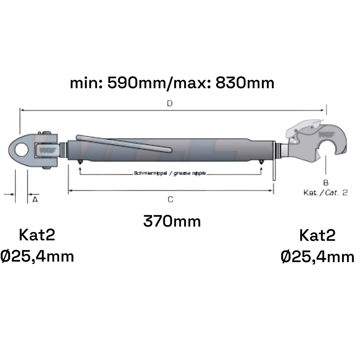 Fanghaken Oberlenker Gabelkopf  Kat 2-2 M30x3,5mm / 590-830mm (24 To.)