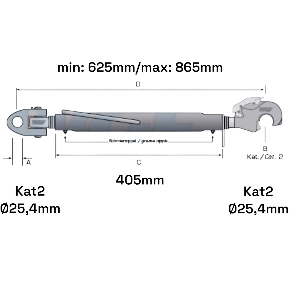 Fanghaken Oberlenker Gabelkopf  Kat 2-2 M30x3,5mm / 625-865mm (24 To.)