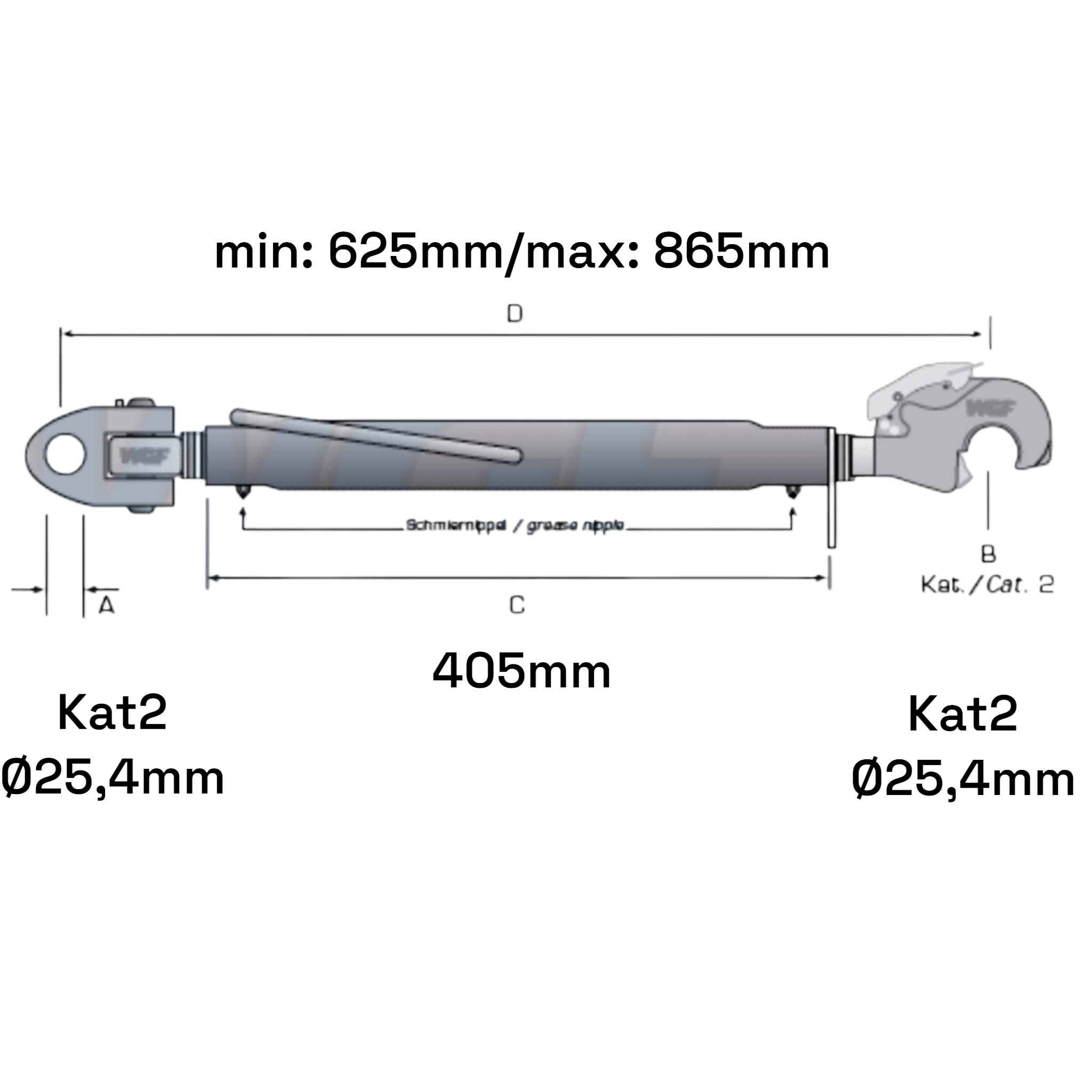 Fanghaken Oberlenker Gabelkopf  Kat 2-2 M30x3,5mm / 625-865mm (24 To.)