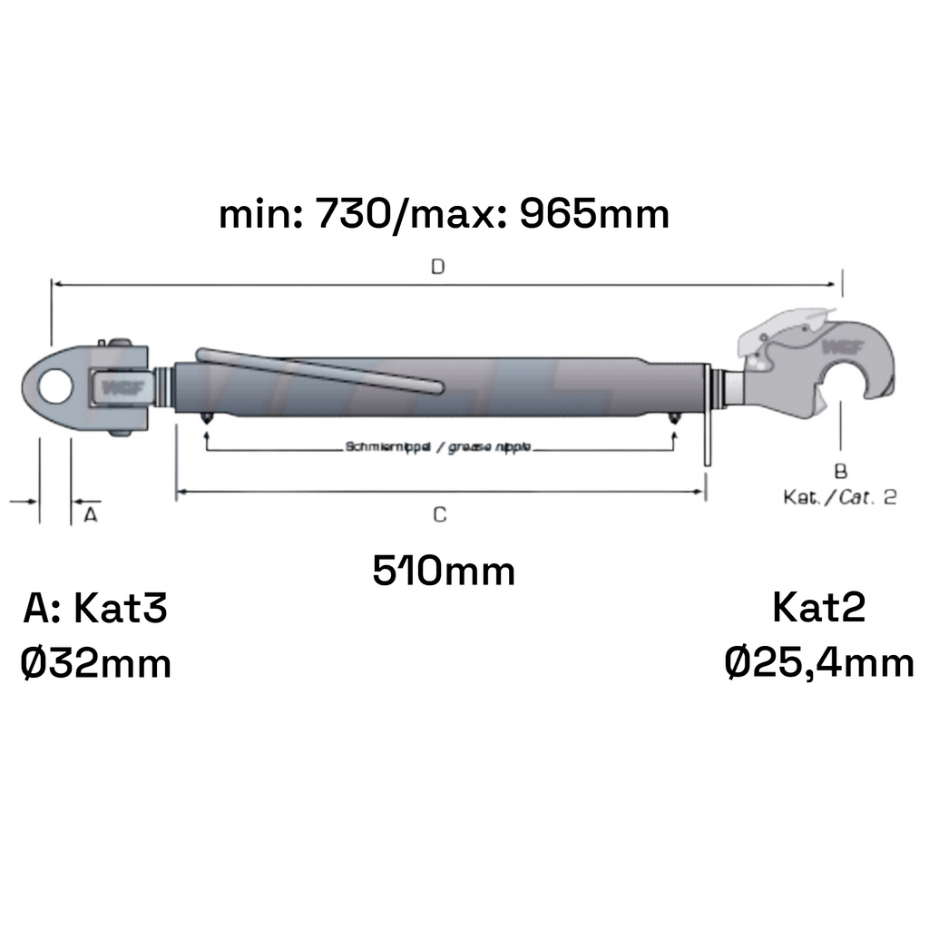Fanghaken Oberlenker Gabelkopf  Kat 3-2 M30x3,5mm / 730-965mm (24 To.)