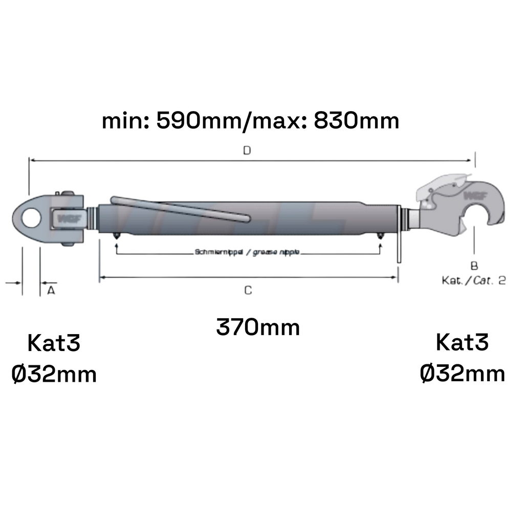 Fanghaken Oberlenker Gabelkopf  Kat 3-3 M30x3,5mm / 590-830mm (24 To.)