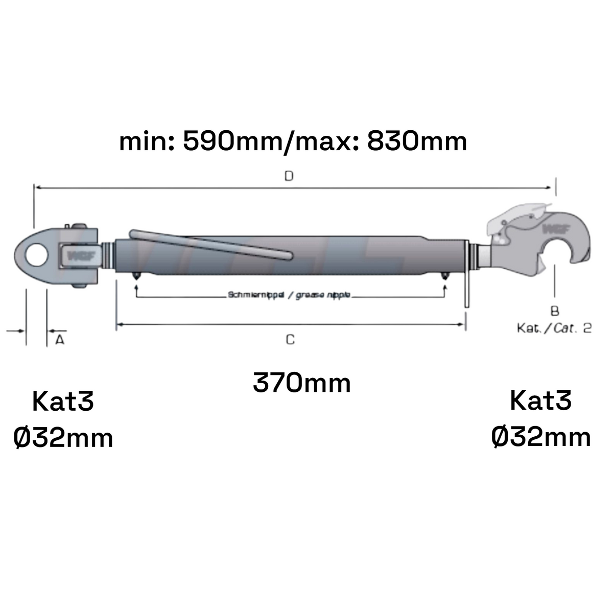 Fanghaken Oberlenker Gabelkopf  Kat 3-3 M30x3,5mm / 590-830mm (24 To.)