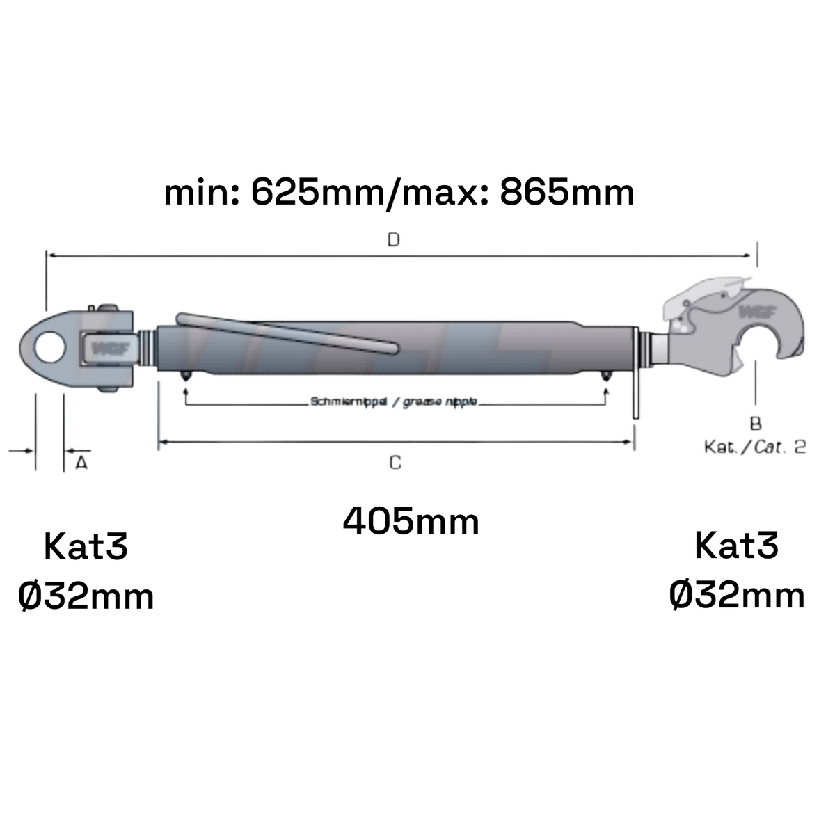 Fanghaken Oberlenker Gabelkopf  Kat 3-3 M30x3,5mm / 625-865mm (24 To.)