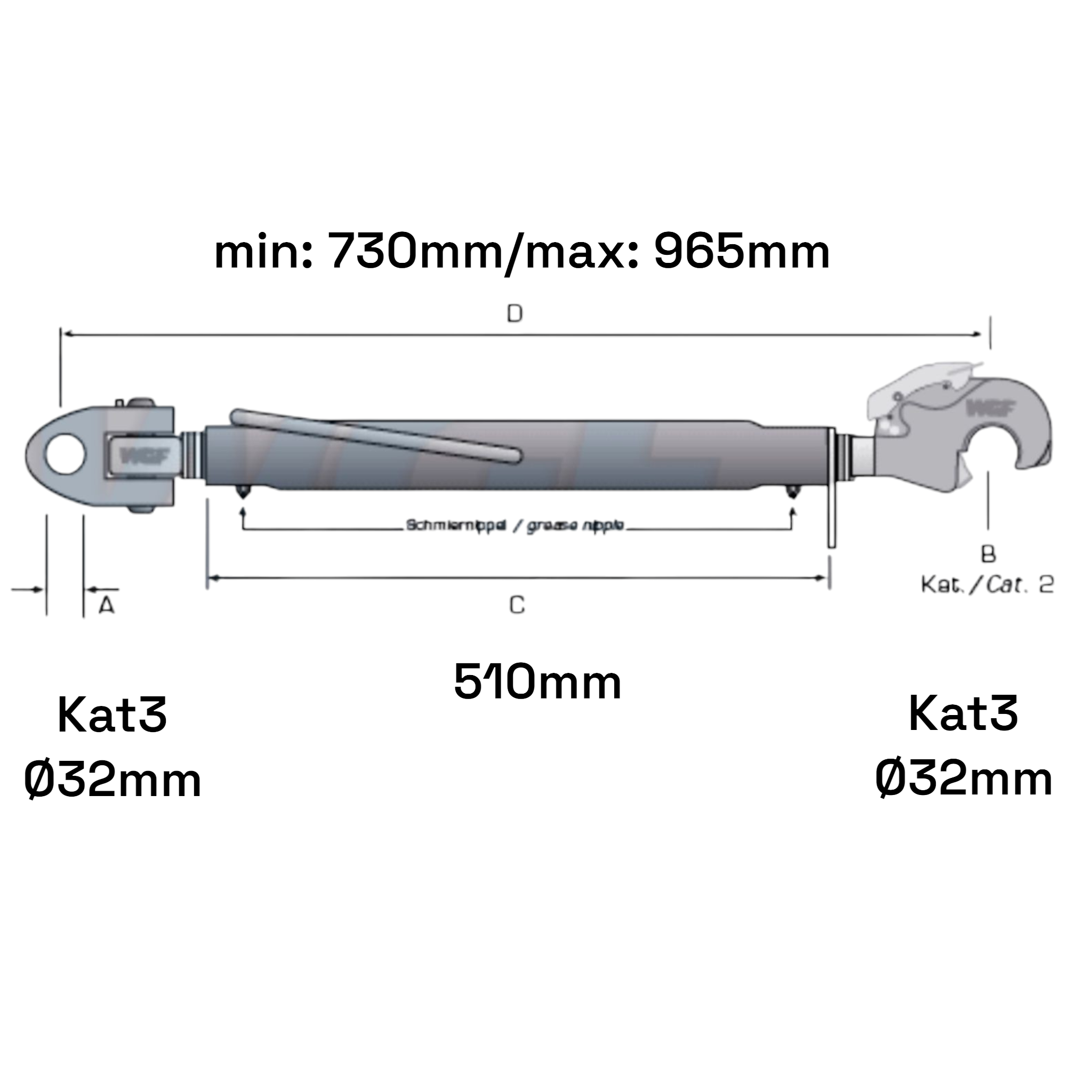 Fanghaken Oberlenker Gabelkopf  Kat 3-3 M30x3,5mm / 730-965mm (24 To.)