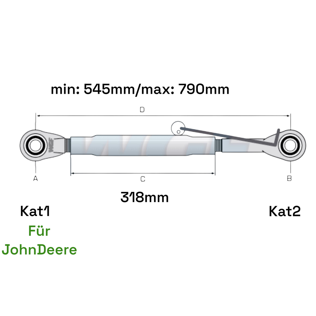 Oberlenker für John Deere Kat 1-2 M30x3,5mm / 545-790mm