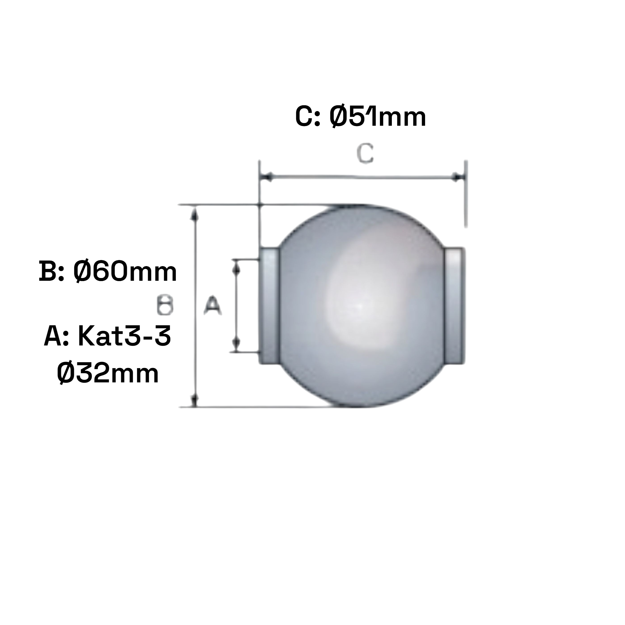 Oberlenkerkugel Kat 3-3 / 32-60mm gehärtet verzinkt