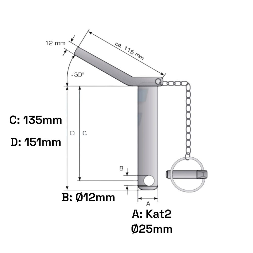 Oberlenker Sicherungsbolzen Kat 2  135mm mit Kette und Griff
