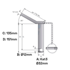 Oberlenker Sicherungsbolzen Kat 3  135mm mit Kette und Griff