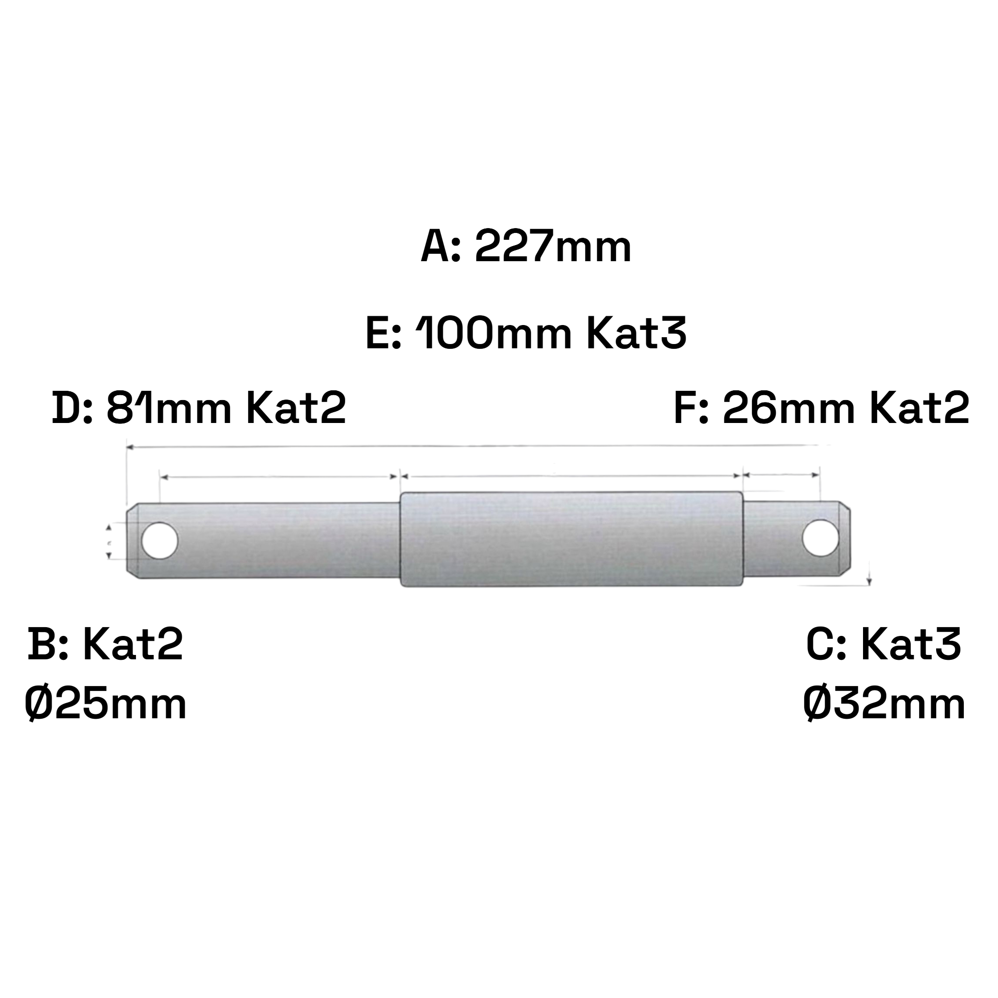 Oberlenker Doppel-Stufenbolzen Kat 2-3 / 227mm Sicherungsbolzen