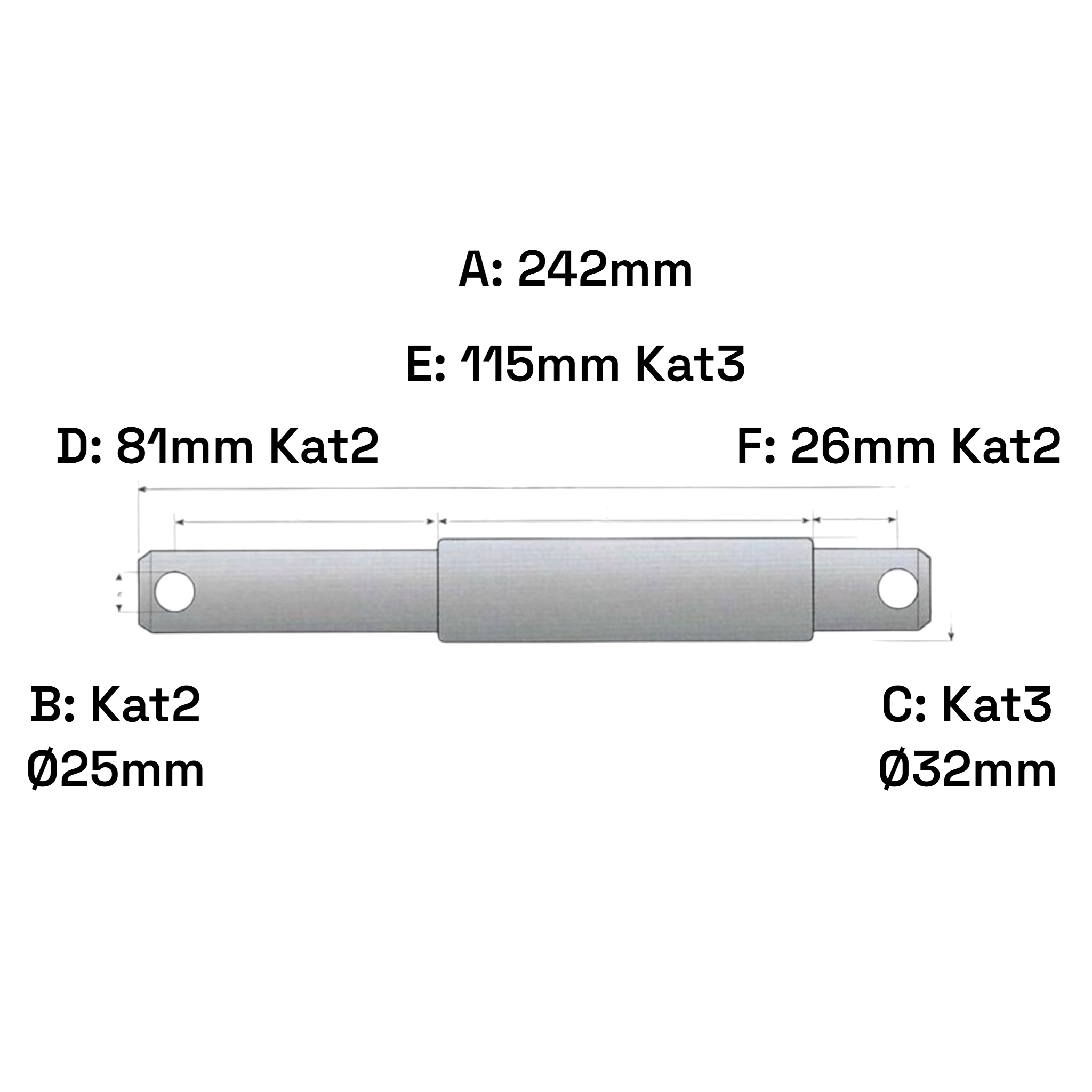 Oberlenker Doppel-Stufenbolzen Kat 2-3 / 242mm Sicherungsbolzen