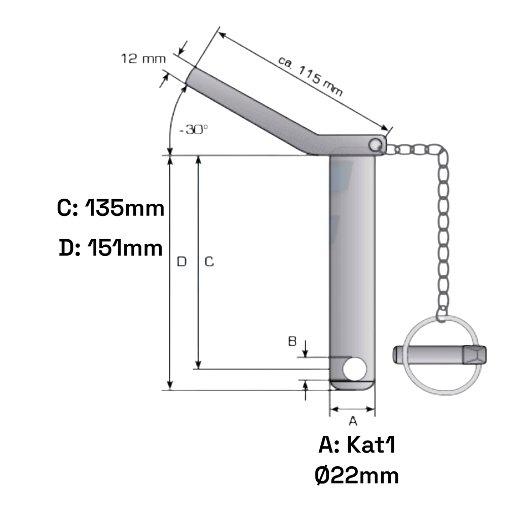 Unterlenker Sicherungsbolzen Kat 1  135mm mit Kette und Griff