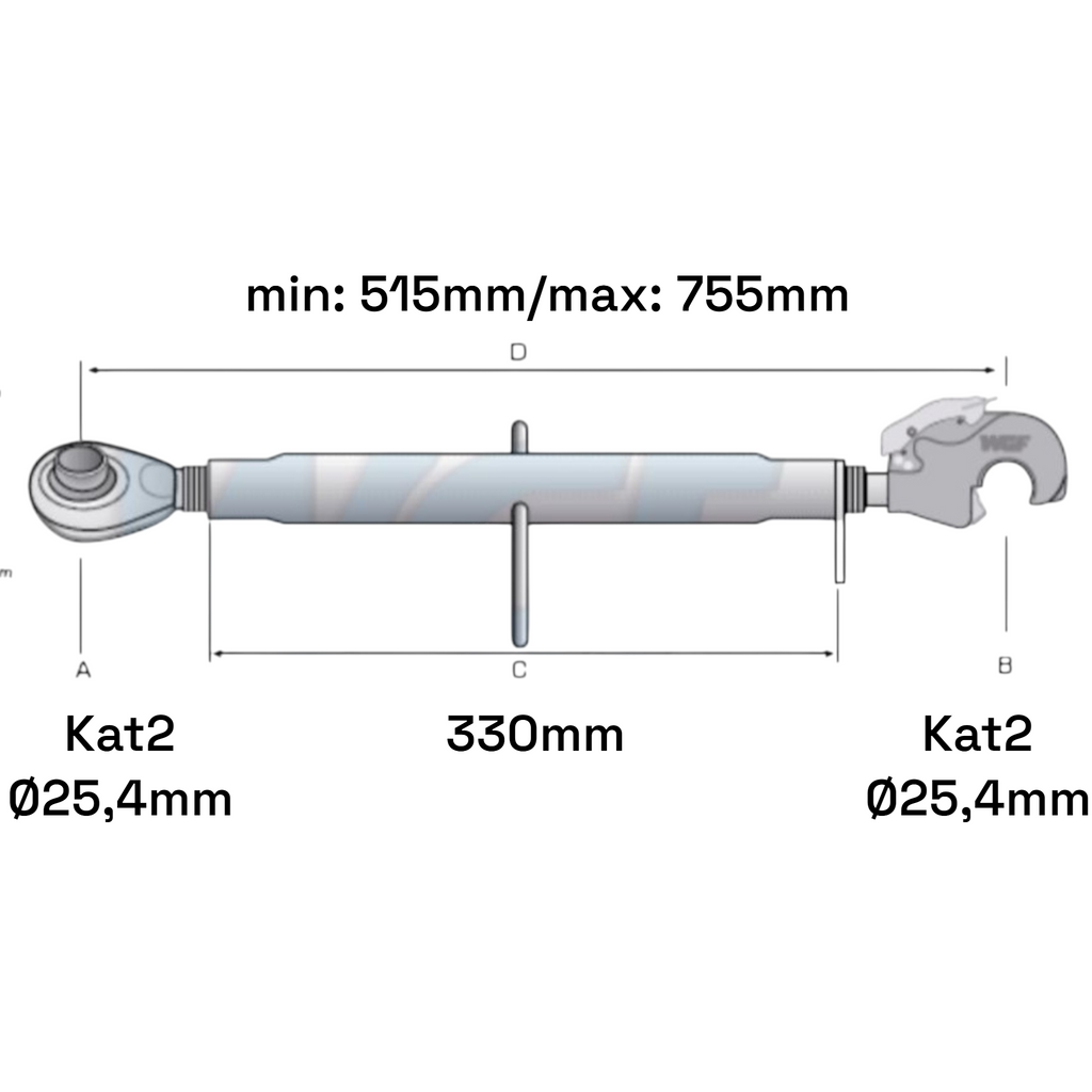 Oberlenker mit Fanghaken Kat 2-2 M30x3,5 / 515-755mm