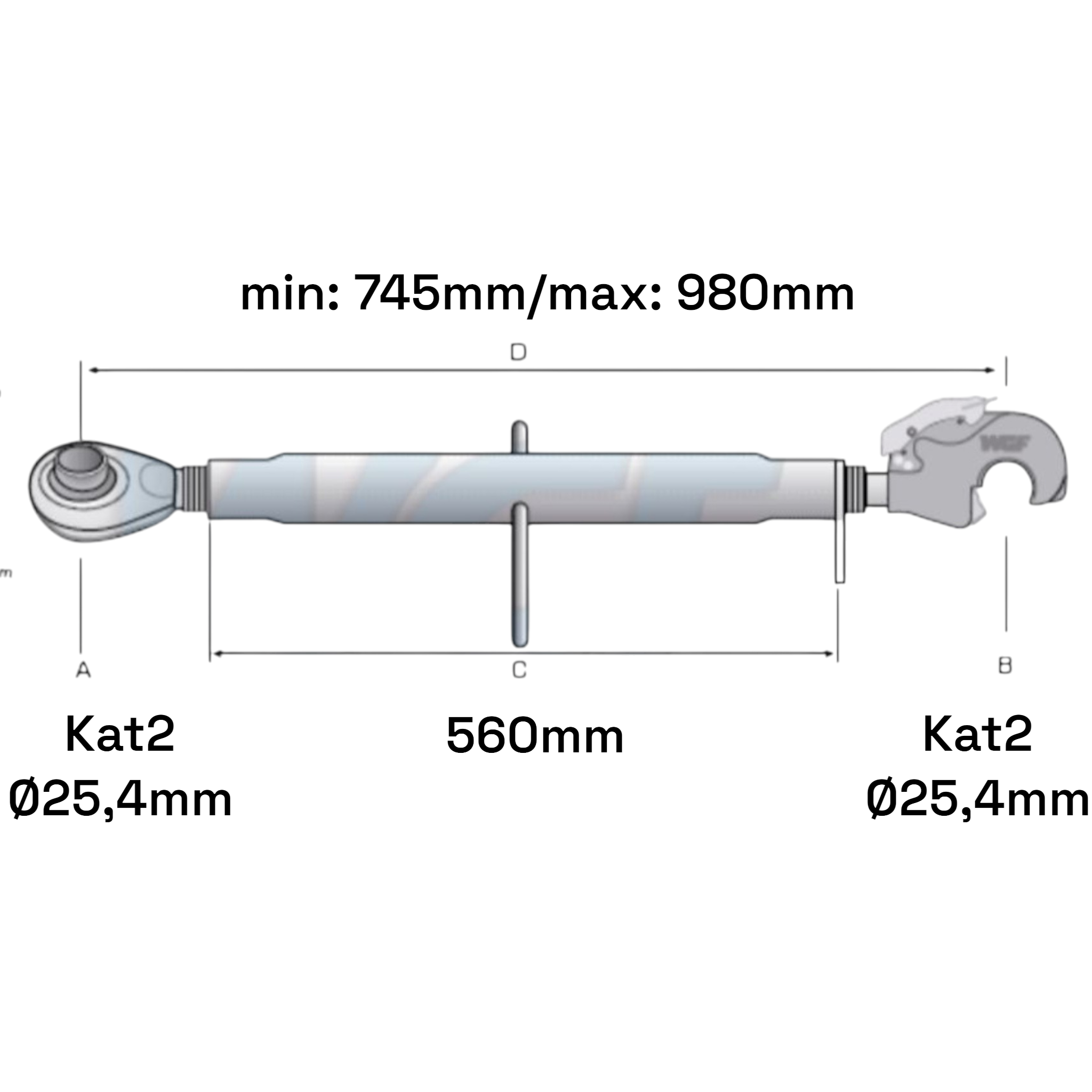 Oberlenker mit Fanghaken Kat 2-2 M30x3,5 / 745-980mm