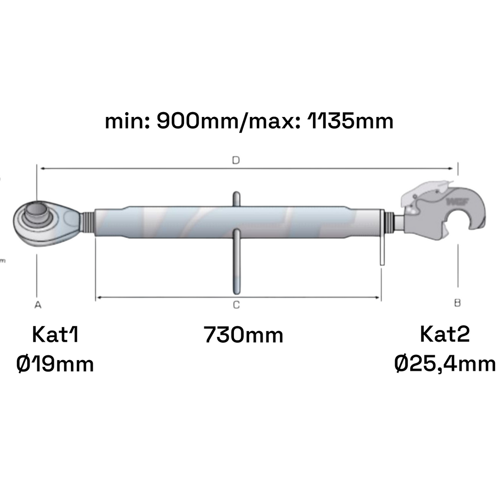 Oberlenker mit Fanghaken Kat 1-2 M30x3,5 / 900-1135mm