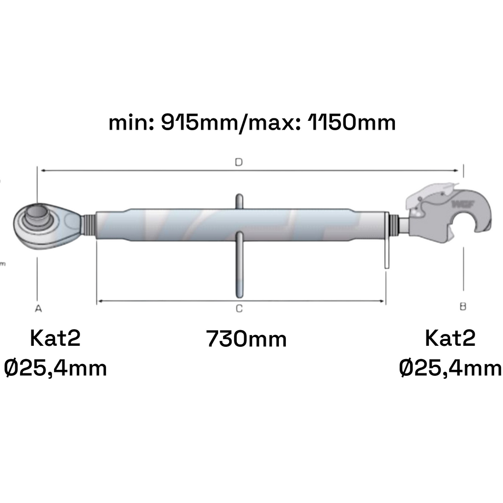 Oberlenker mit Fanghaken Kat 2-2 M30x3,5 / 915-1150mm