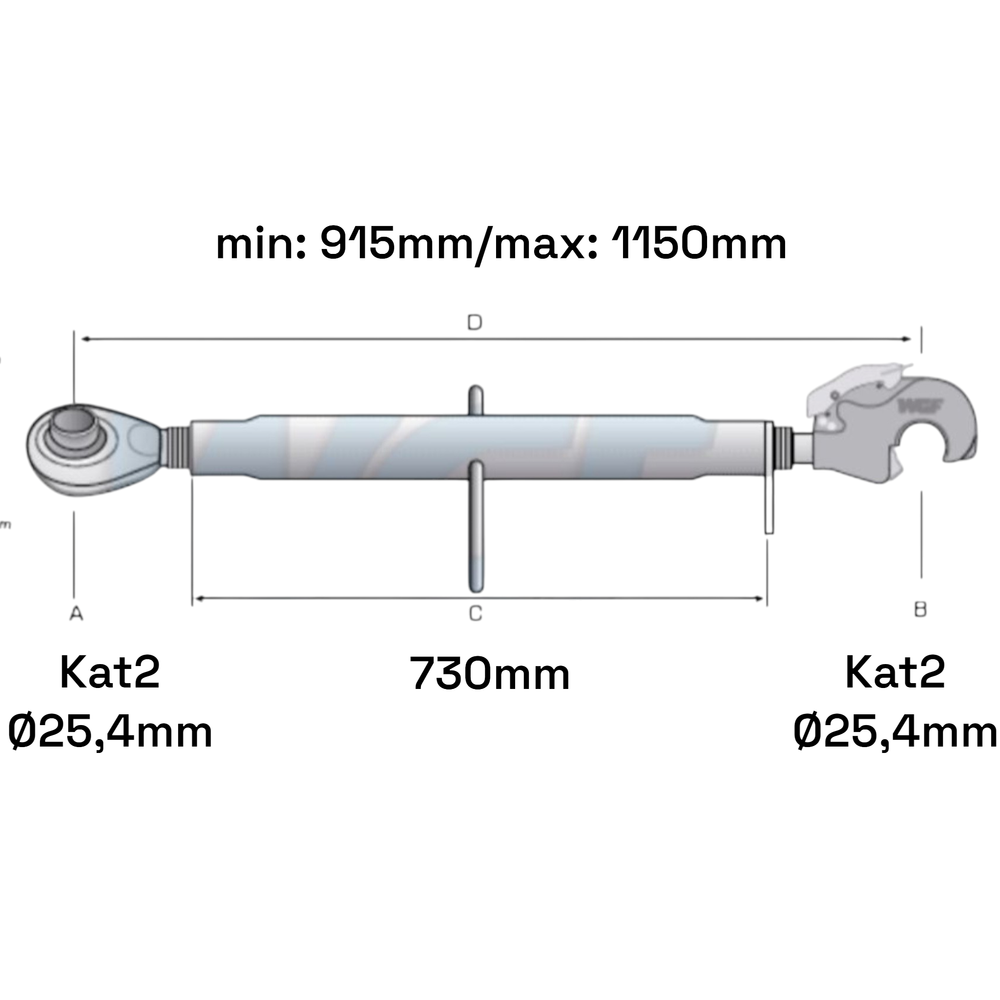 Oberlenker mit Fanghaken Kat 2-2 M30x3,5 / 915-1150mm