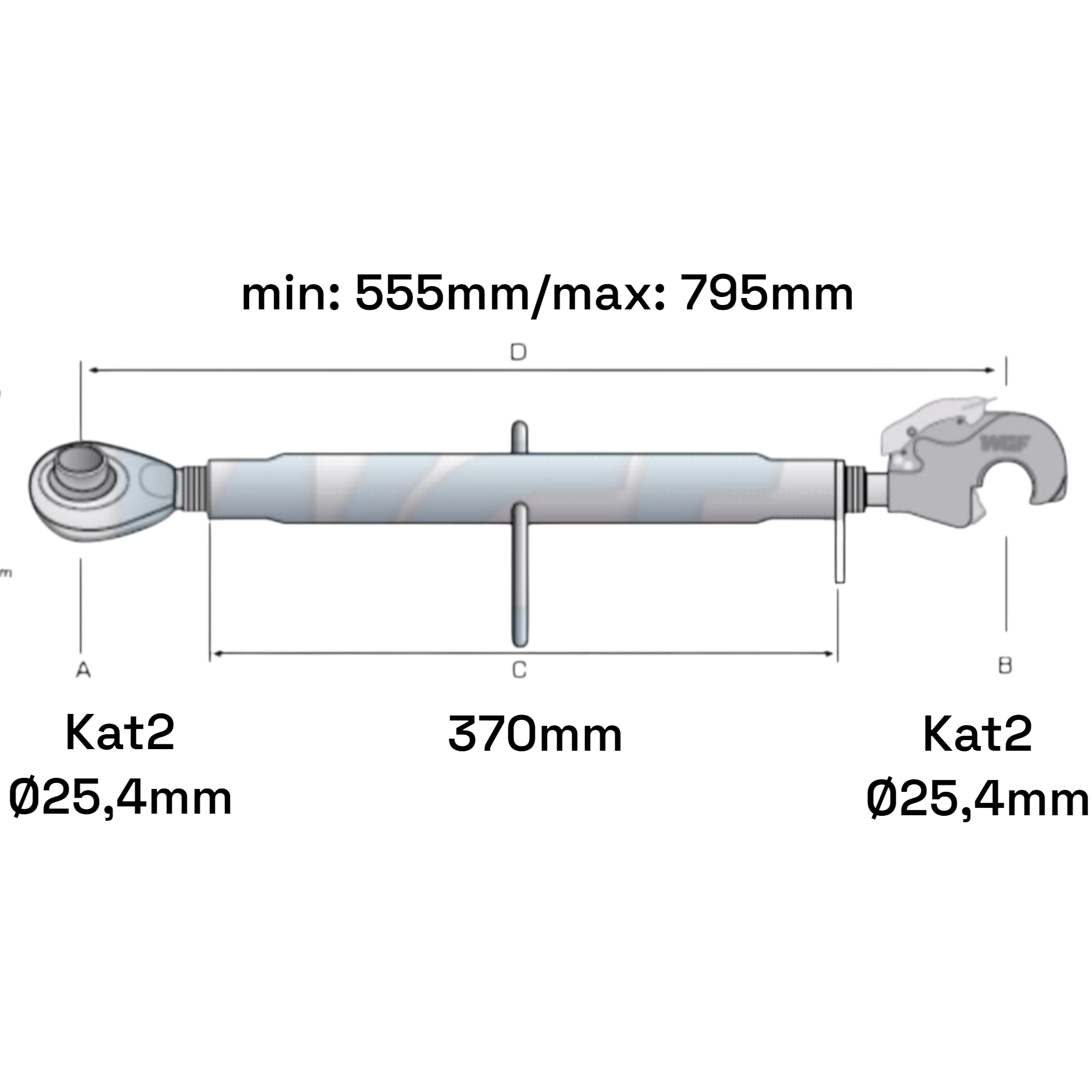 Oberlenker mit Fanghaken Kat 2-2 M30x3,5 / 555-795mm