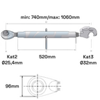 Oberlenker mit Fanghaken Kat 2-3 Extra Schwer M36x3 / 740-1060