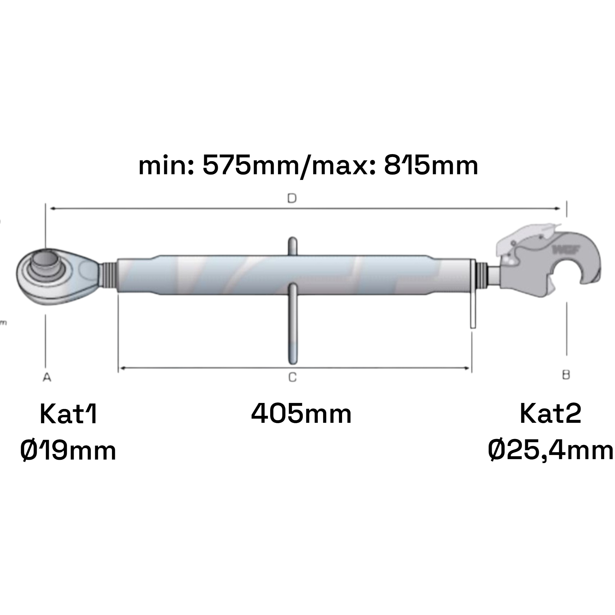 Oberlenker mit Fanghaken Kat 1-2 M30x3,5 / 575-815mm