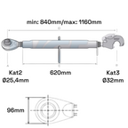 Oberlenker mit Fanghaken Kat 2-3 Extra Schwer M40x3 / 840-1160mm