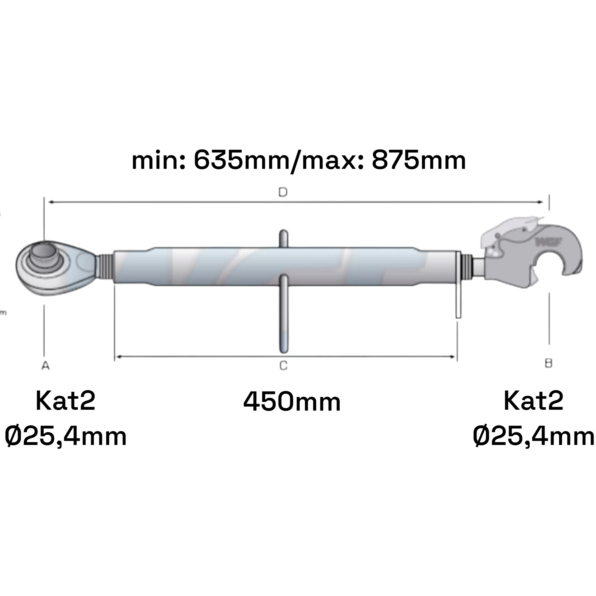 Oberlenker mit Fanghaken Kat 2-2 M30x3,5 / 635-875mm