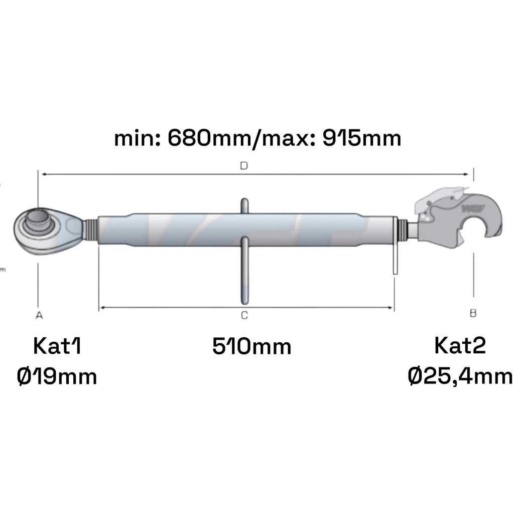 Oberlenker mit Fanghaken Kat 1-2 M30x3,5 / 680-915mm