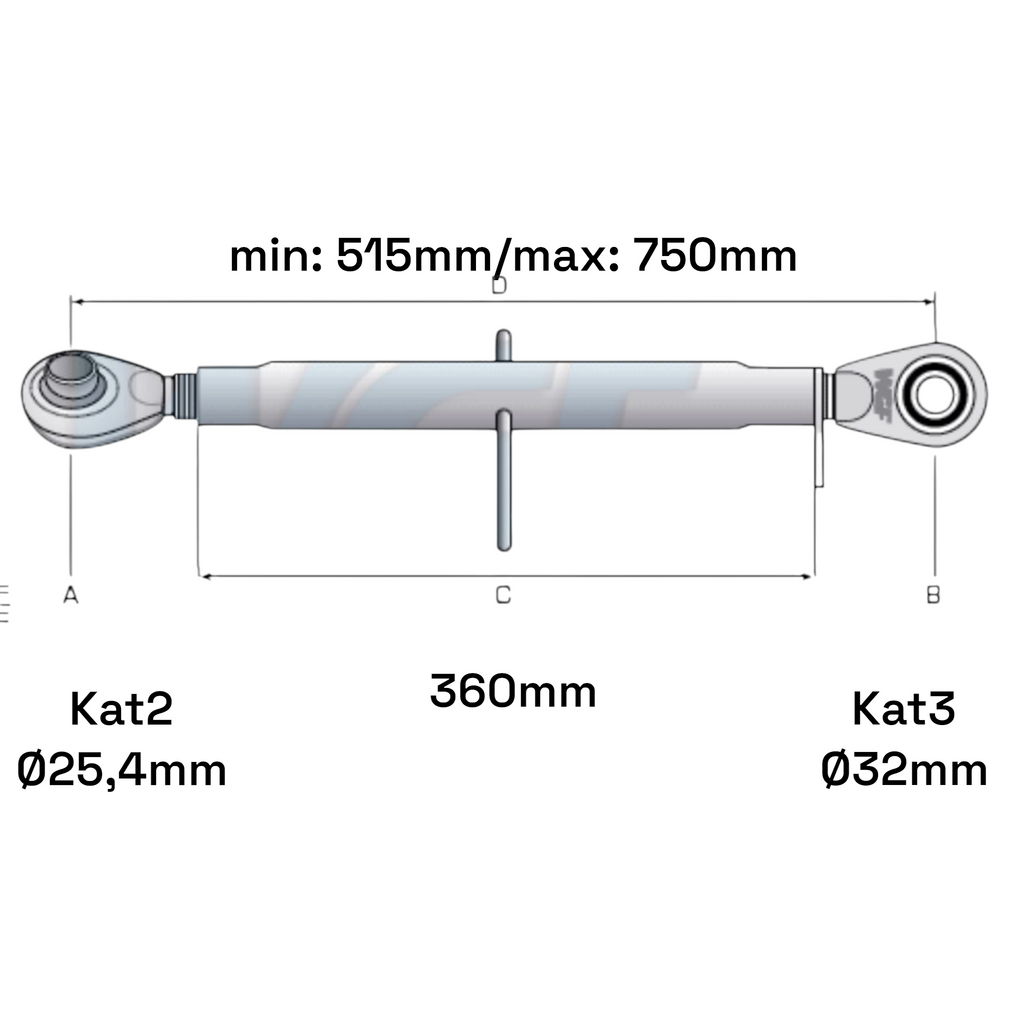 Oberlenker Kat 2-3 Extra Schwer M36x3mm / 515-750mm