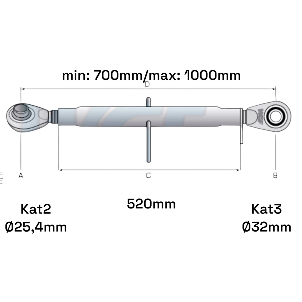 Oberlenker Kat 2-3 Extra Schwer M36x3mm / 700-1000mm