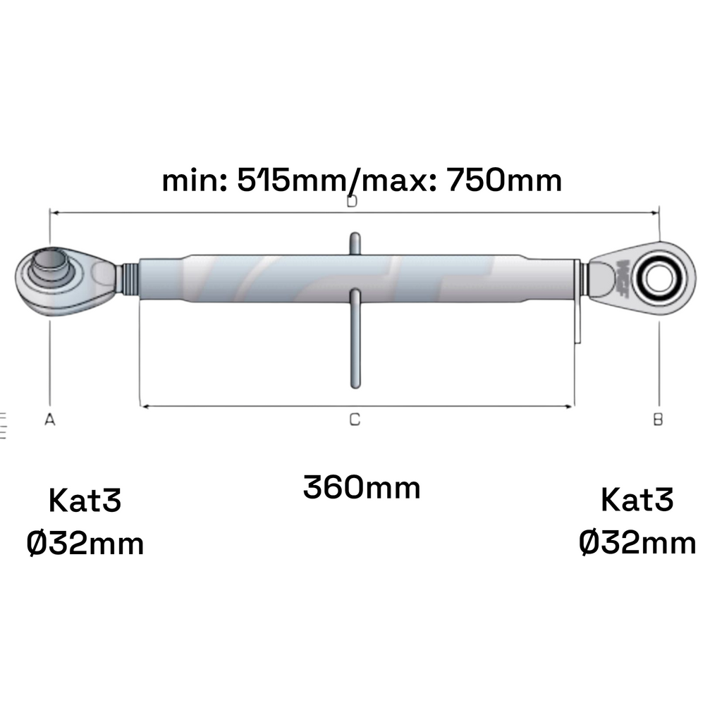 Oberlenker Kat 3-3 Extra Schwer M36x3mm / 515-750mm