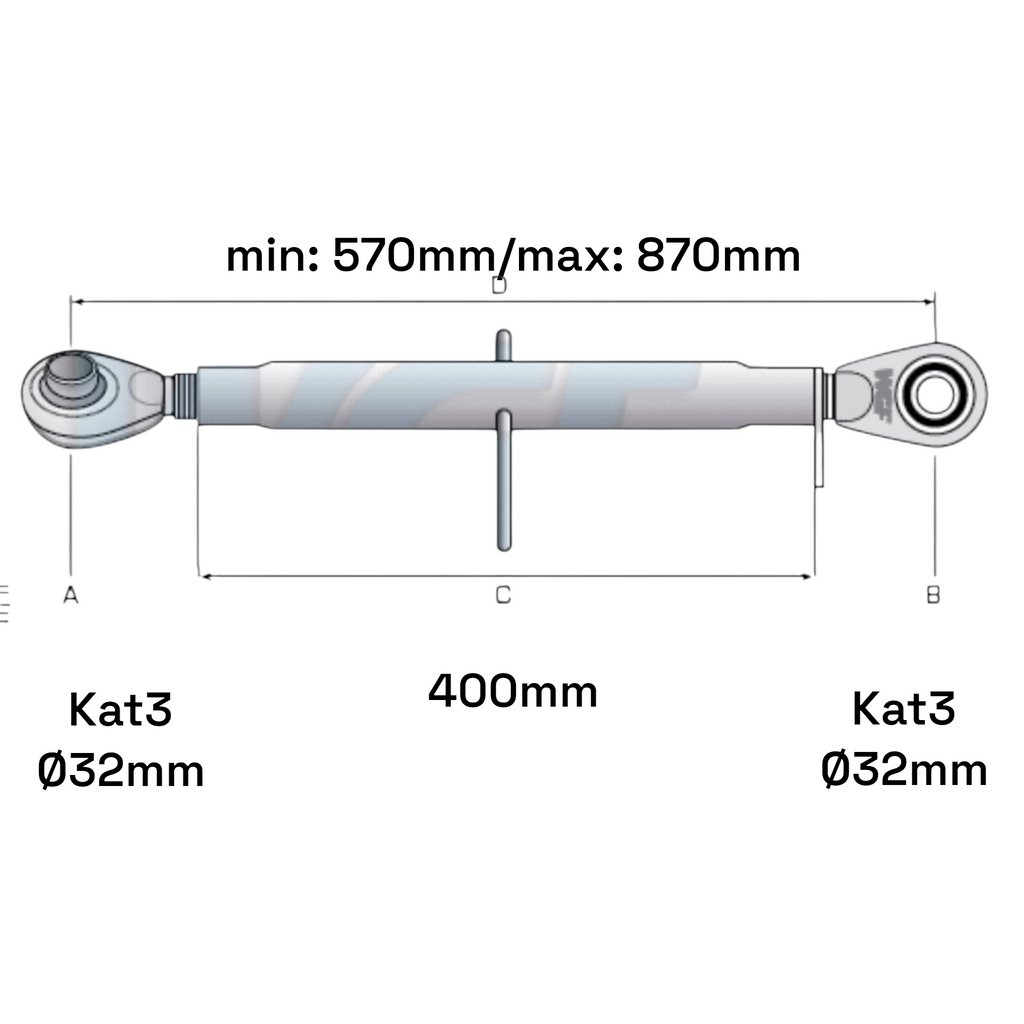 Oberlenker Kat 3-3 Extra Schwer M36x3mm / 570-870mm