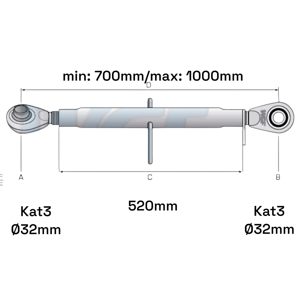 Oberlenker Kat 3-3 Extra Schwer M36x3mm / 700-1000mm