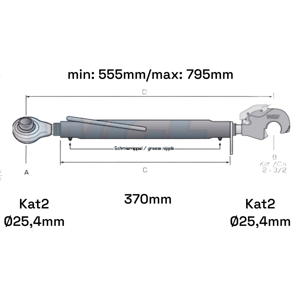 Oberlenker mit Fangkaken Kat 2-2 (24 To.) M30x3,5 / 555-795mm