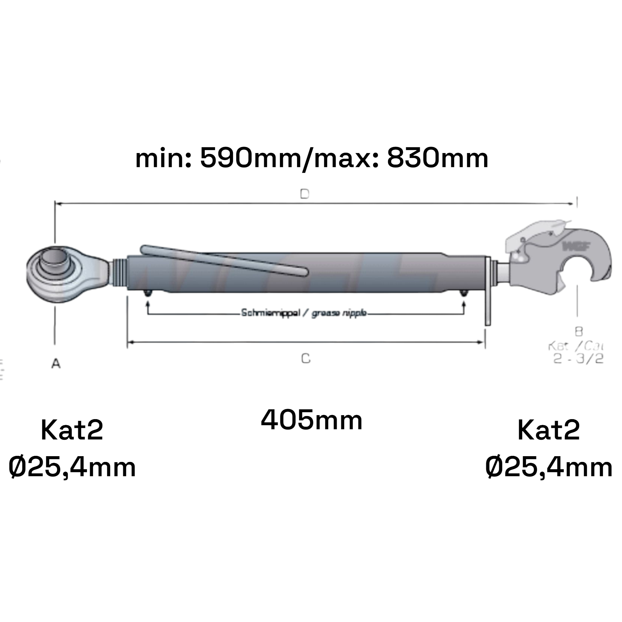 Oberlenker mit Fangkaken Kat 2-2 (24 To.) M30x3,5 / 590-830mm